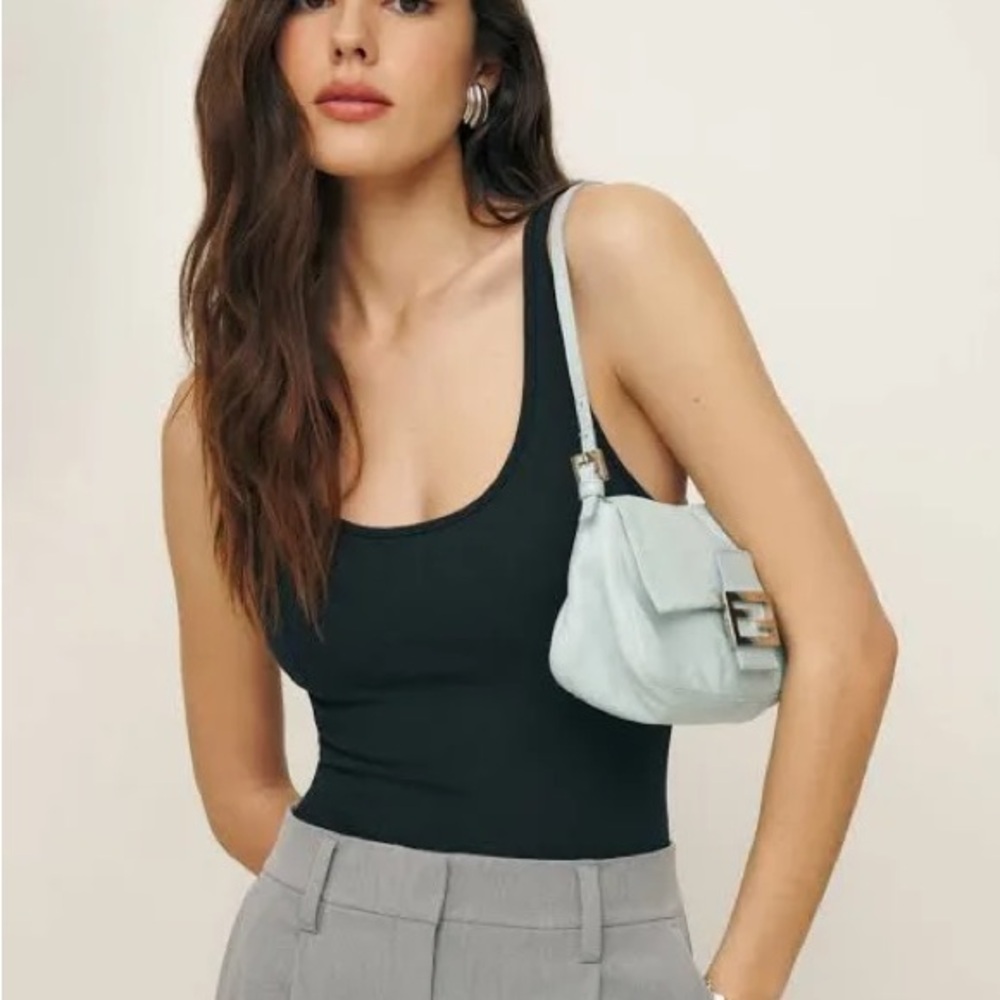 Reformation Black Scoop Neck Fitted Bodysuit